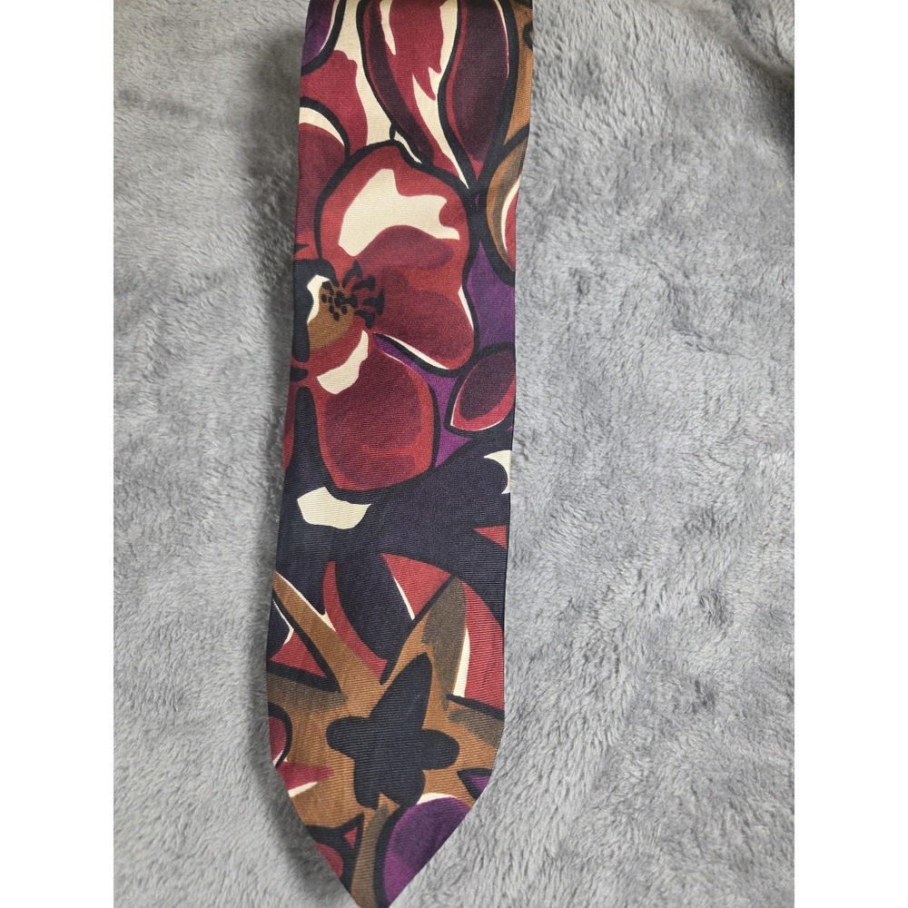 Retro Ted Lapidus Men's Neck Tie Abstract Artsy Floral Silk‎ 3/58 Made In Italy